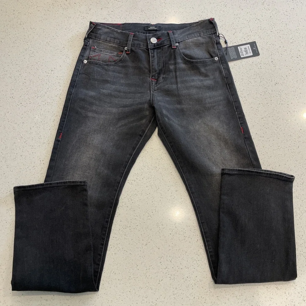 NWT True Religion Jeans Ricky Mens Sz 30x34 No Flap SN Relaxed Straight Black